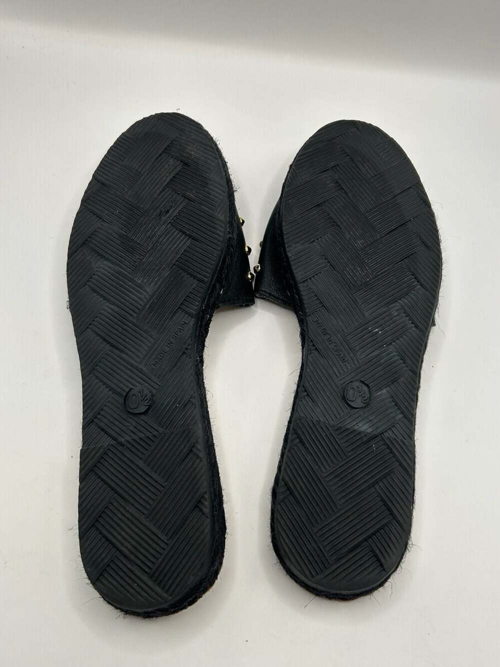 Black Studded Slides Women’s Size 10 Leather Espadrille Flat - Picture 5 of 6